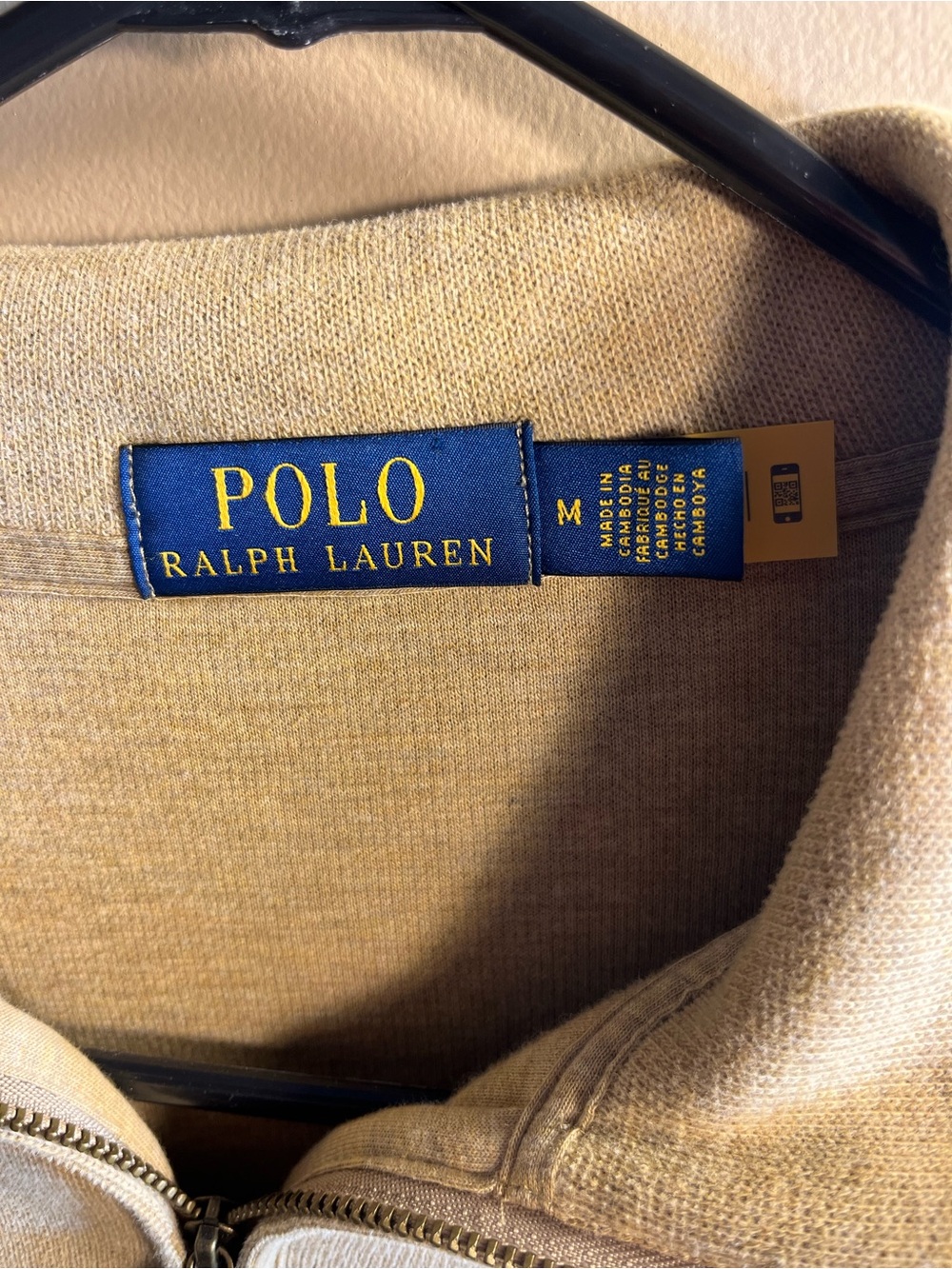 Ralph Lauren Men's Tan Quarter-Zip Sweater with Maroon Pony - Picture 7 of 8